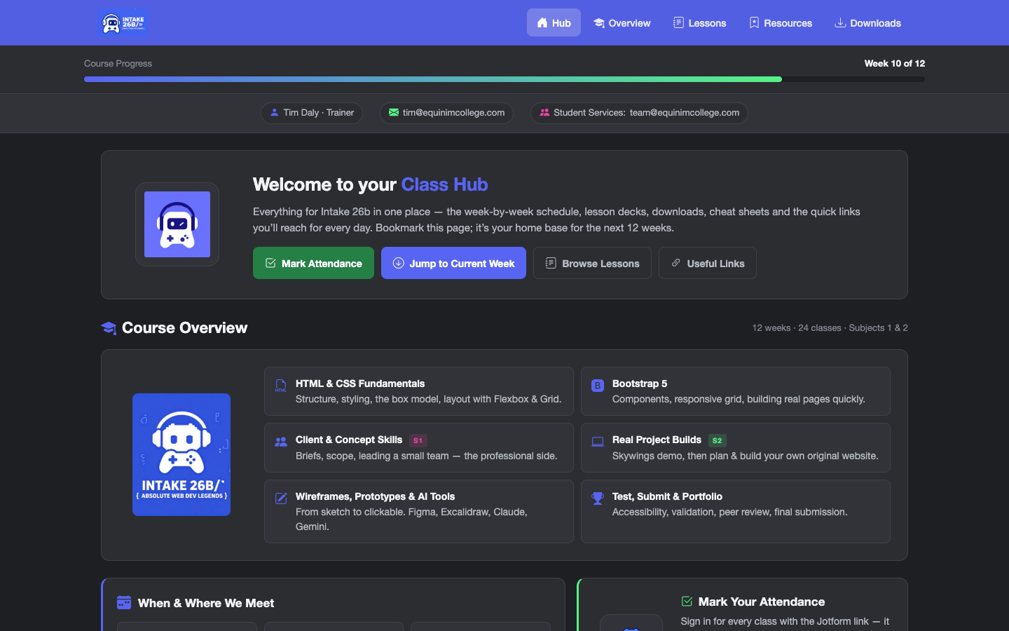 Front-end web dev class hub for intake 26B