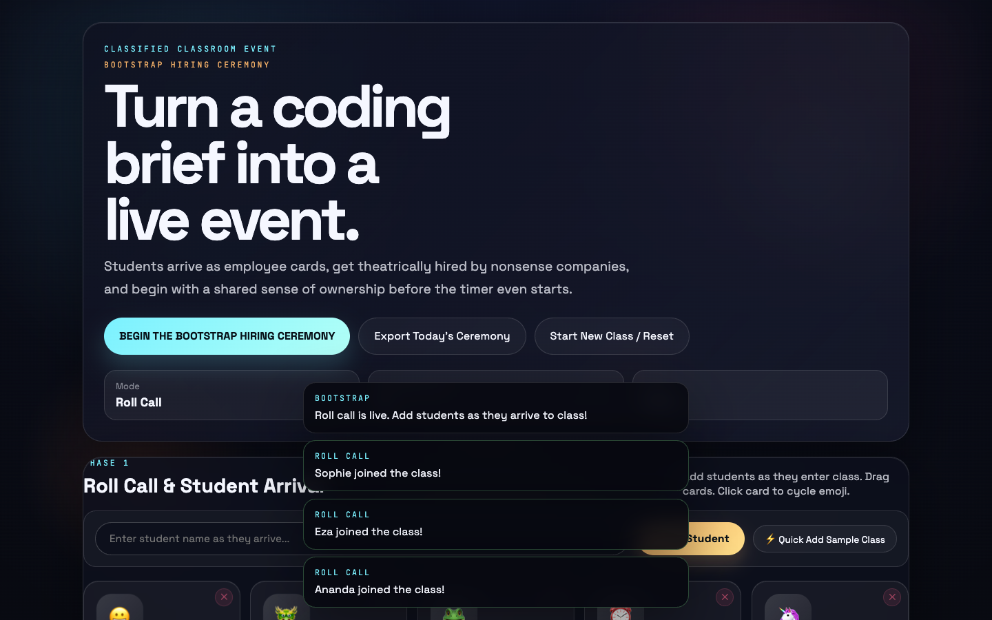 Bootstrap Hiring Ceremony teaching tool